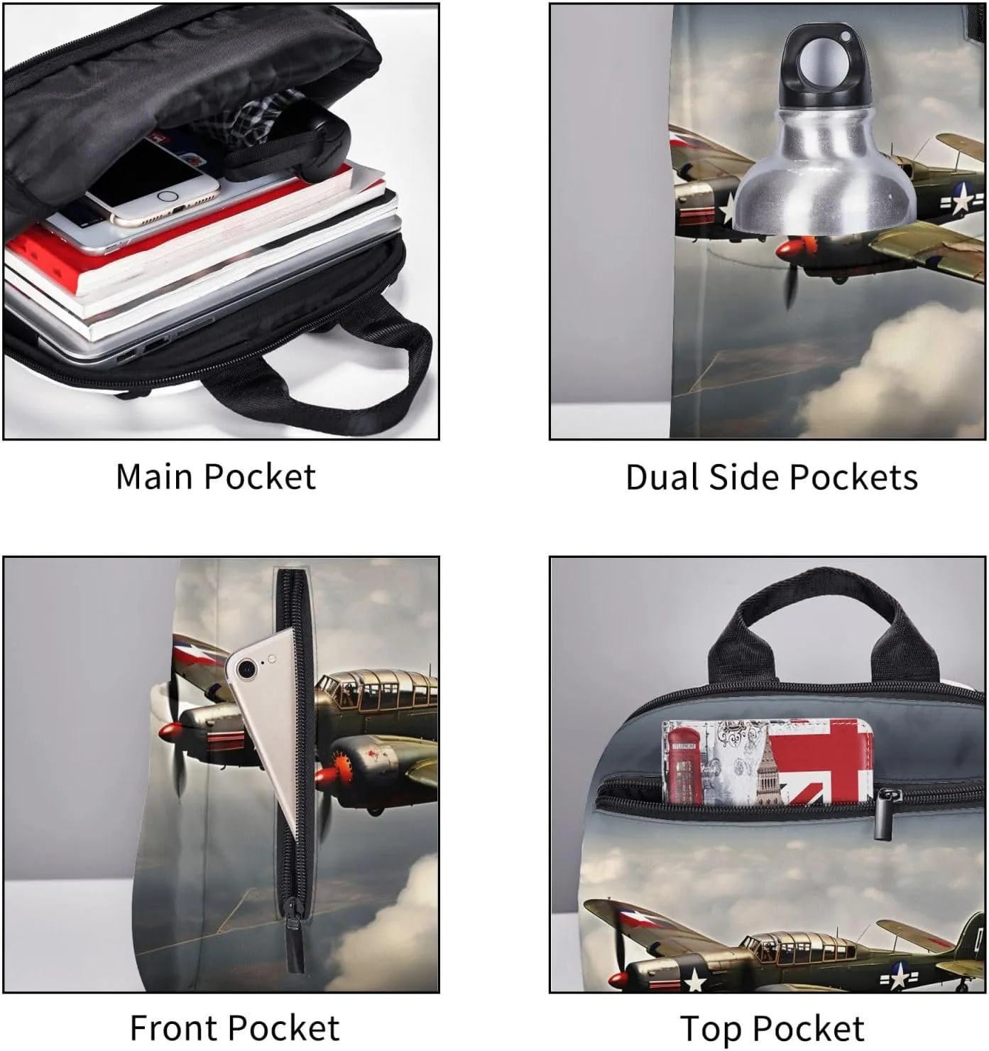 World War 2 Aircraft Airplane Print Lightweight Backpack, Travel Bookbag College Bag,Laptop Backpack For Men Women