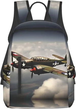 World War 2 Aircraft Airplane Print Lightweight Backpack, Travel Bookbag College Bag,Laptop Backpack For Men Women