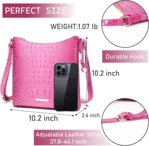 XXGJOALD-Shoulder Crocodile Flat Handbags for Women trendy Ladies Shoulder Bag Embossed Pattern Leather Crossbody Purse