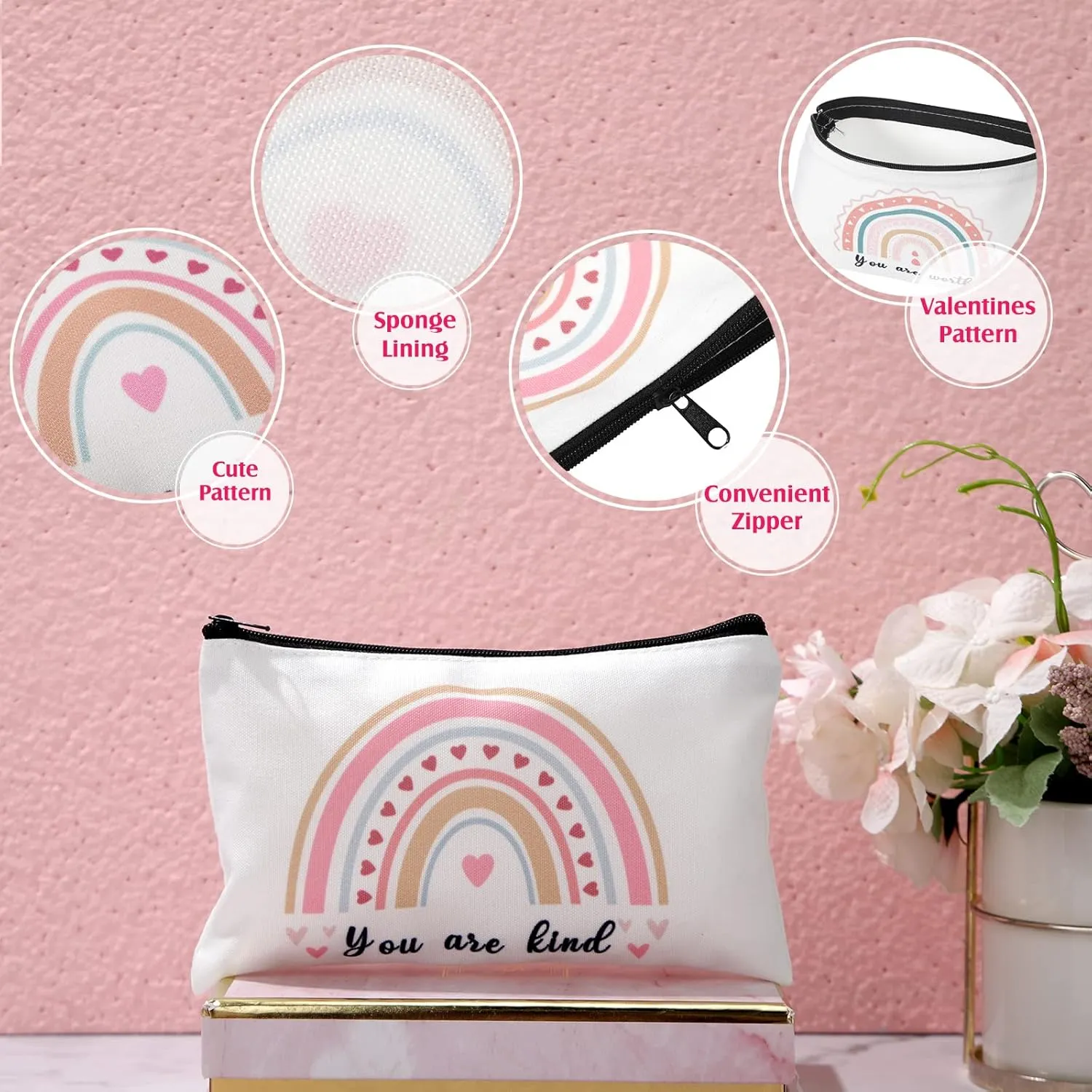 Yahenda 16 Pieces Cosmetic Makeup Bag Inspirational Zipper Pouch You Are Amazing Loved Beautiful Kind Pouch Inspirational Gifts for Women Nurse Teacher(Rainbow)