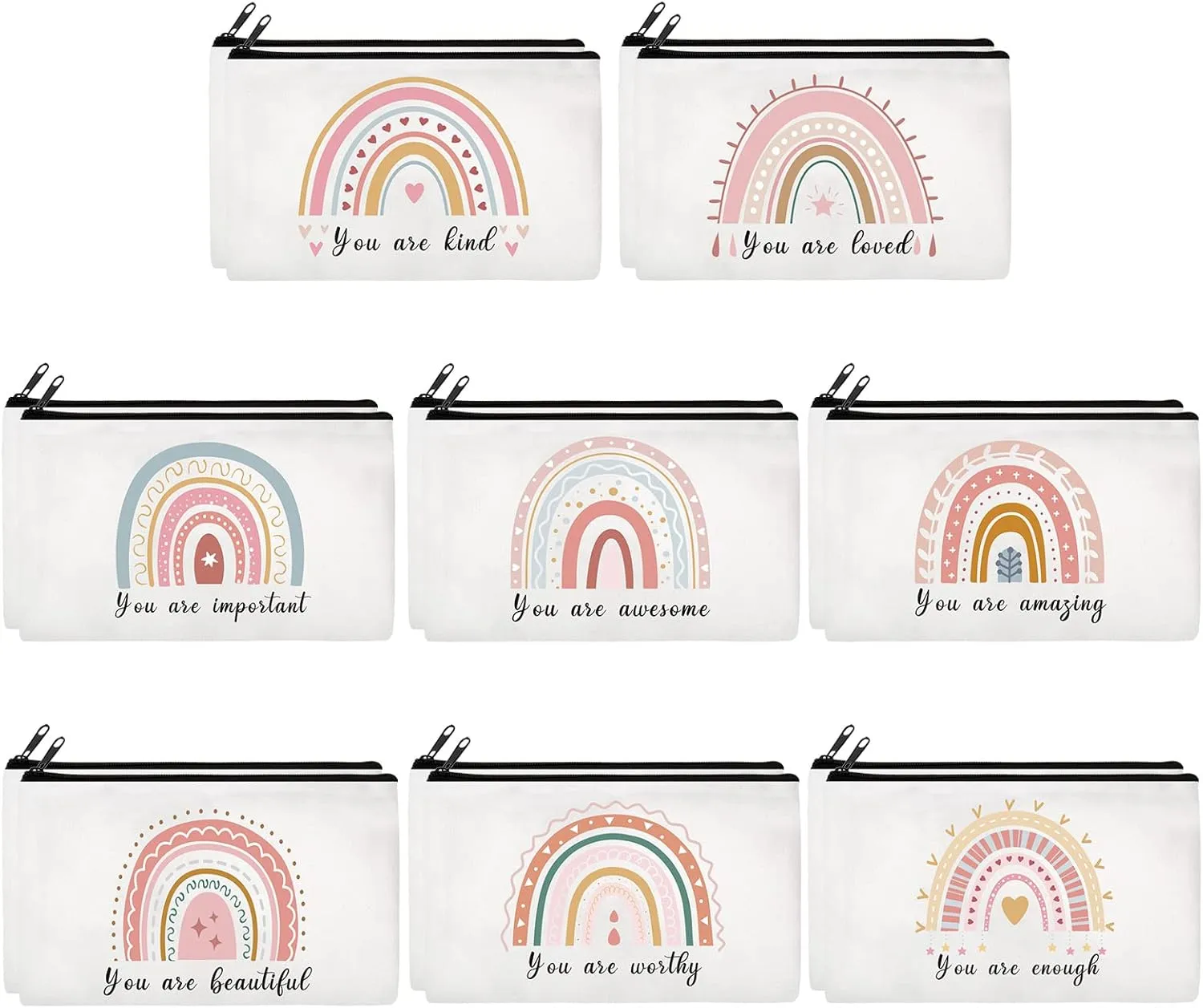 Yahenda 16 Pieces Cosmetic Makeup Bag Inspirational Zipper Pouch You Are Amazing Loved Beautiful Kind Pouch Inspirational Gifts for Women Nurse Teacher(Rainbow)
