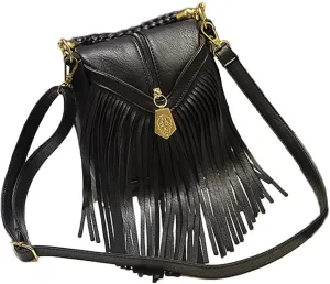 YAQUNICER Women Vintage Tassel Crossbody Bag Weave Handbag Small Purse Bucket Bags