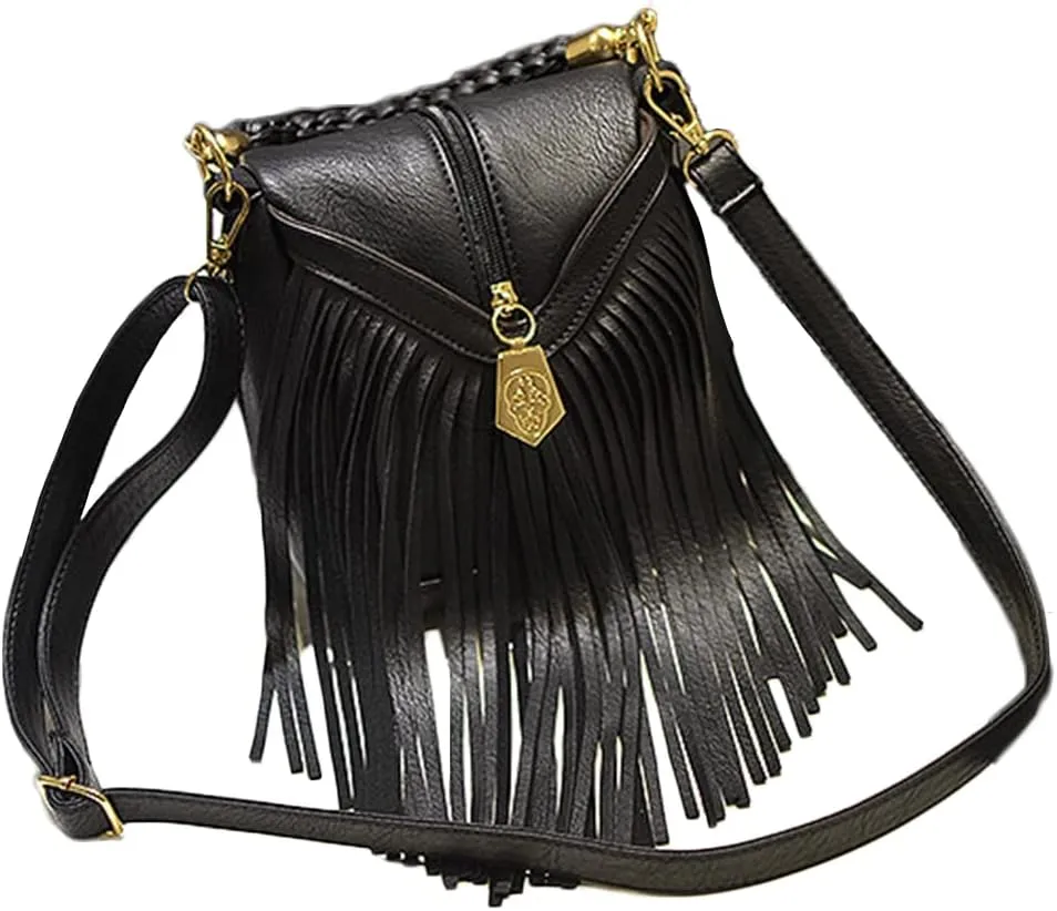 YAQUNICER Women Vintage Tassel Crossbody Bag Weave Handbag Small Purse Bucket Bags