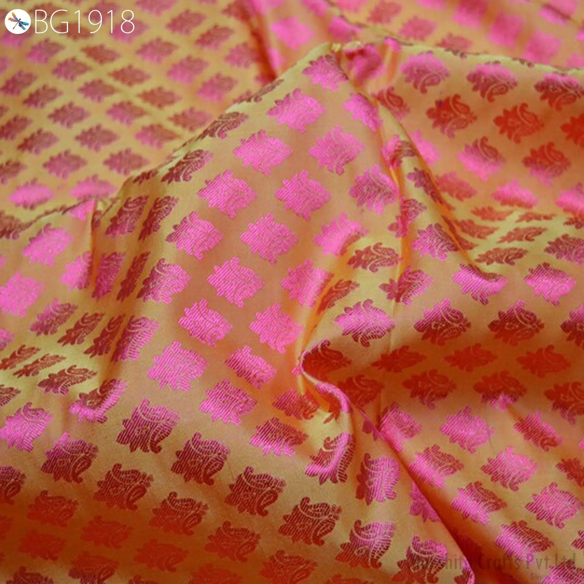 Yellow Jacquard Fabric By The Yard Indian Silk Wedding Dress Curtains Making Valance Drapes Crafting Sewing Home Décor Cushion Cover Drapery
