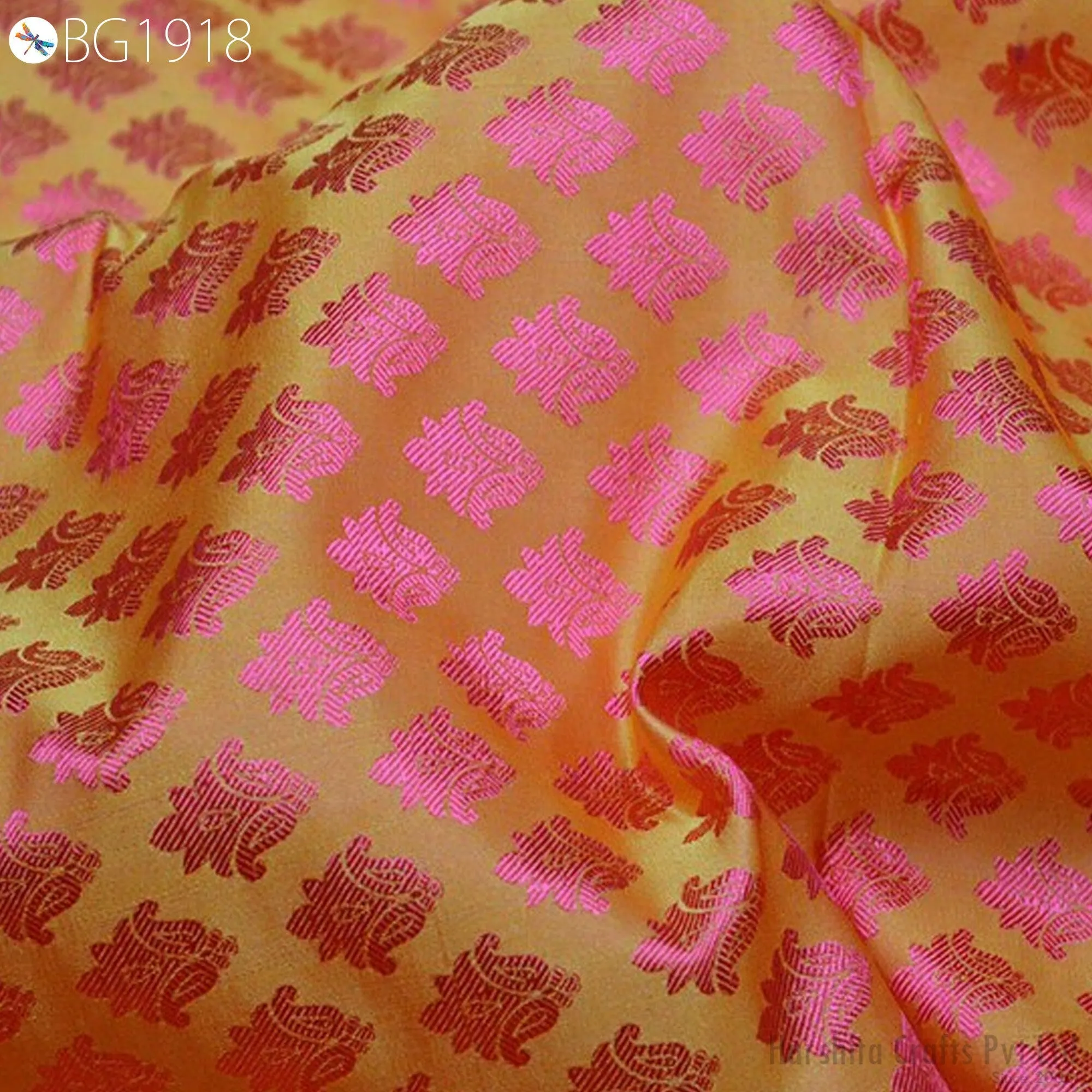 Yellow Jacquard Fabric By The Yard Indian Silk Wedding Dress Curtains Making Valance Drapes Crafting Sewing Home Décor Cushion Cover Drapery