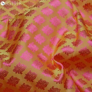 Yellow Jacquard Fabric By The Yard Indian Silk Wedding Dress Curtains Making Valance Drapes Crafting Sewing Home Décor Cushion Cover Drapery