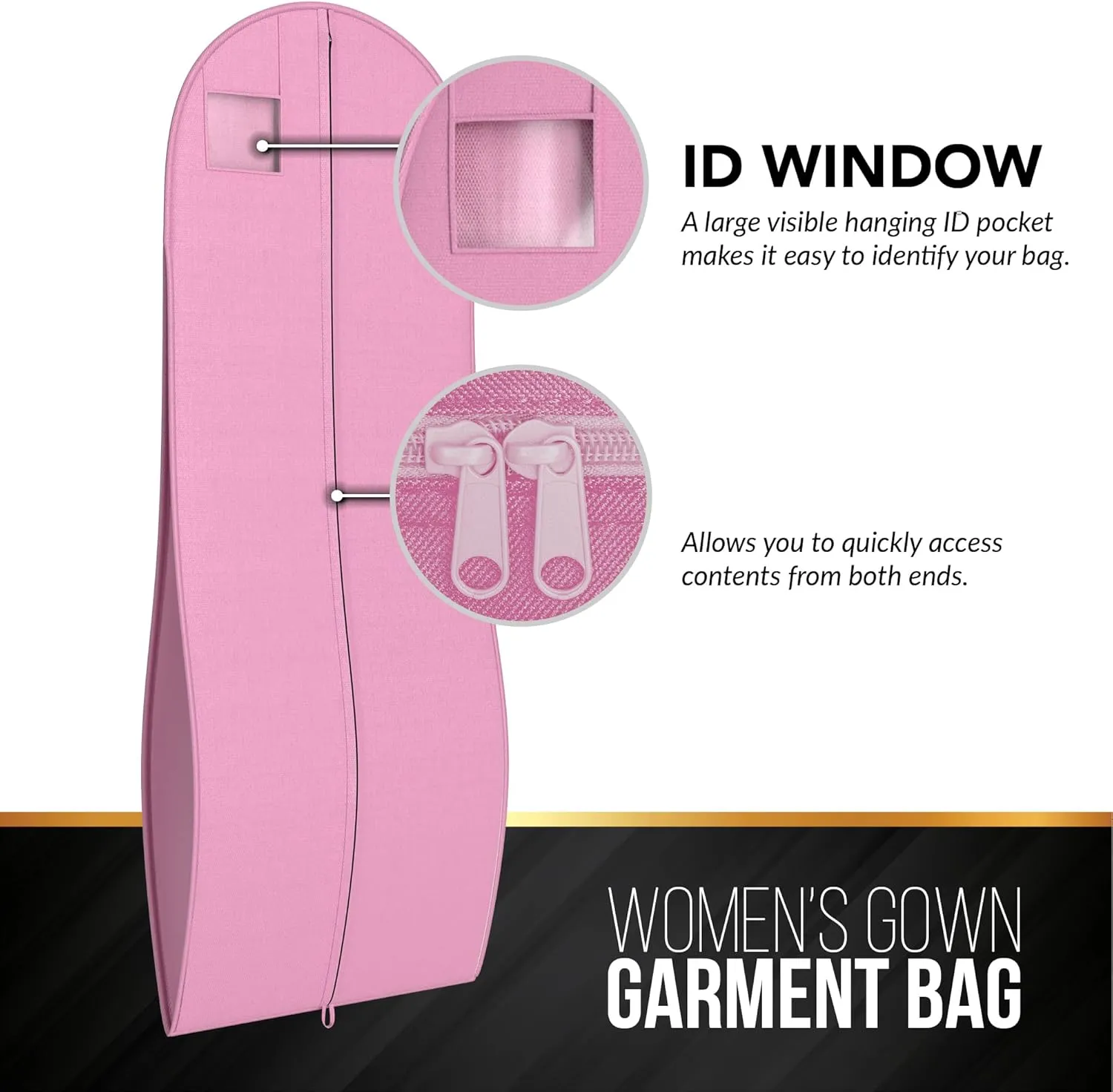 Your Bags Women’s Dress and Gown Garment Bag -72”x24” and 10” Tapered Gusset Prom Bags (Pink)