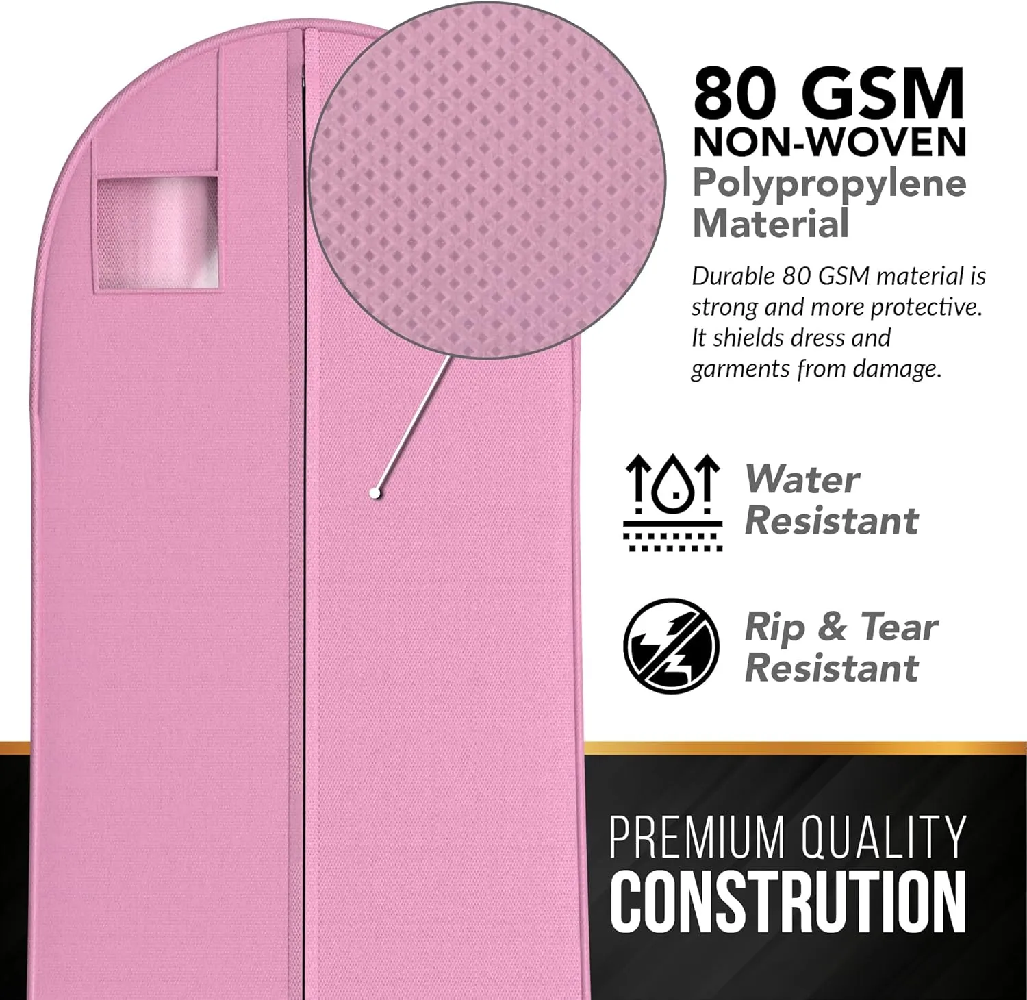 Your Bags Women’s Dress and Gown Garment Bag -72”x24” and 10” Tapered Gusset Prom Bags (Pink)