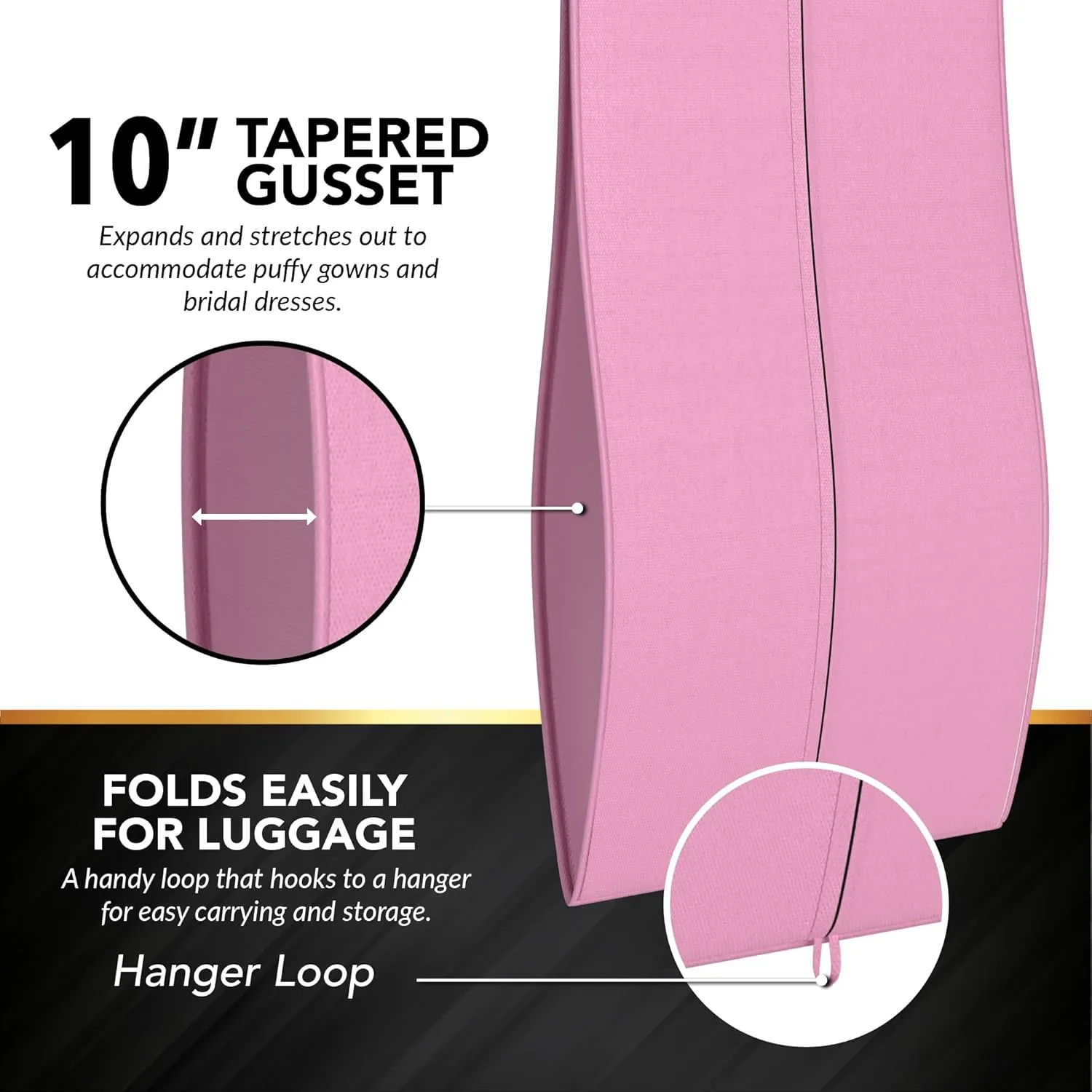 Your Bags Women’s Dress and Gown Garment Bag -72”x24” and 10” Tapered Gusset Prom Bags (Pink)