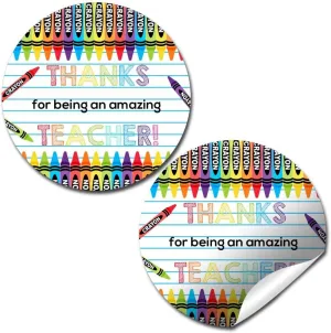You’re Amazing Crayon Themed Teacher Appreciation Thank You Sticker Labels, 40 2" Party Circle Stickers by AmandaCreation, Great for Envelope Seals & Gift Bags