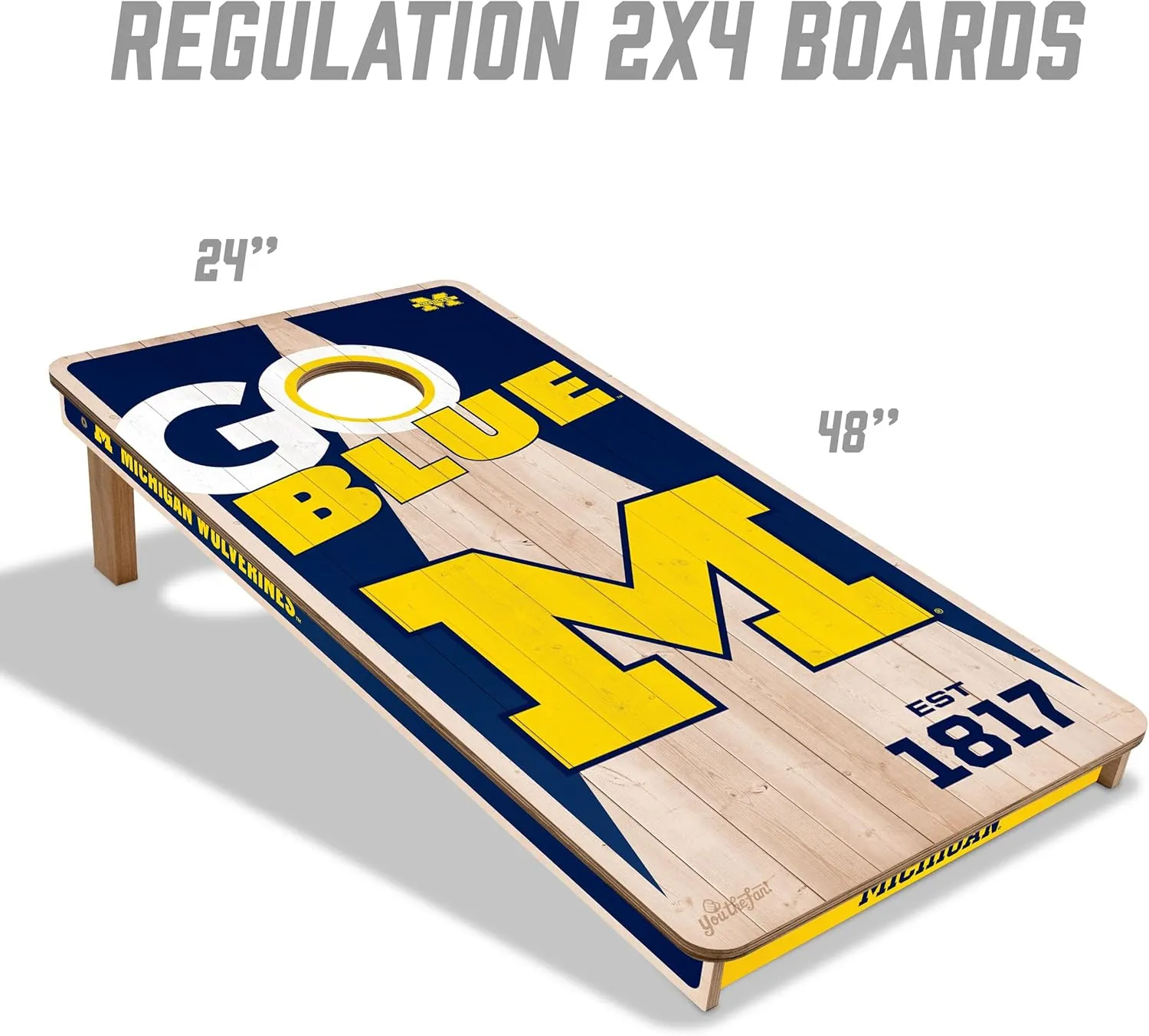 YouTheFan NCAA 2’ x 4’ Professional Wood Cornhole Game with Logo Bags
