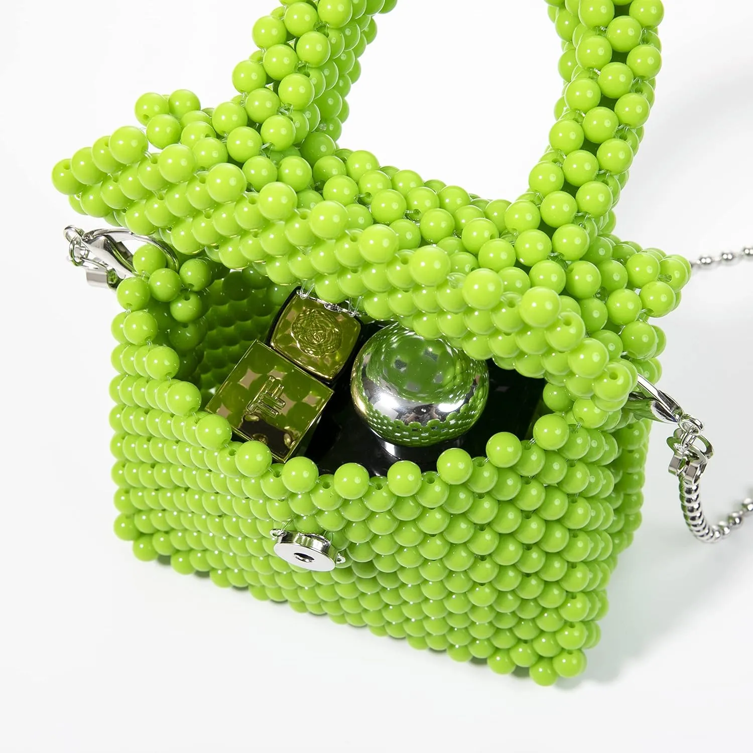 YUSHINY Acrylic Beaded Macaron Color Cube Box Bag Evening Handbag with Detachable Strap Chain