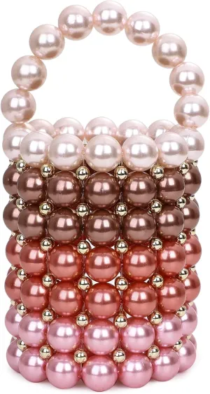 YUSHINY Women Beaded Pearl Evening Bucket Handmade Bags with DustBag for Wedding Party