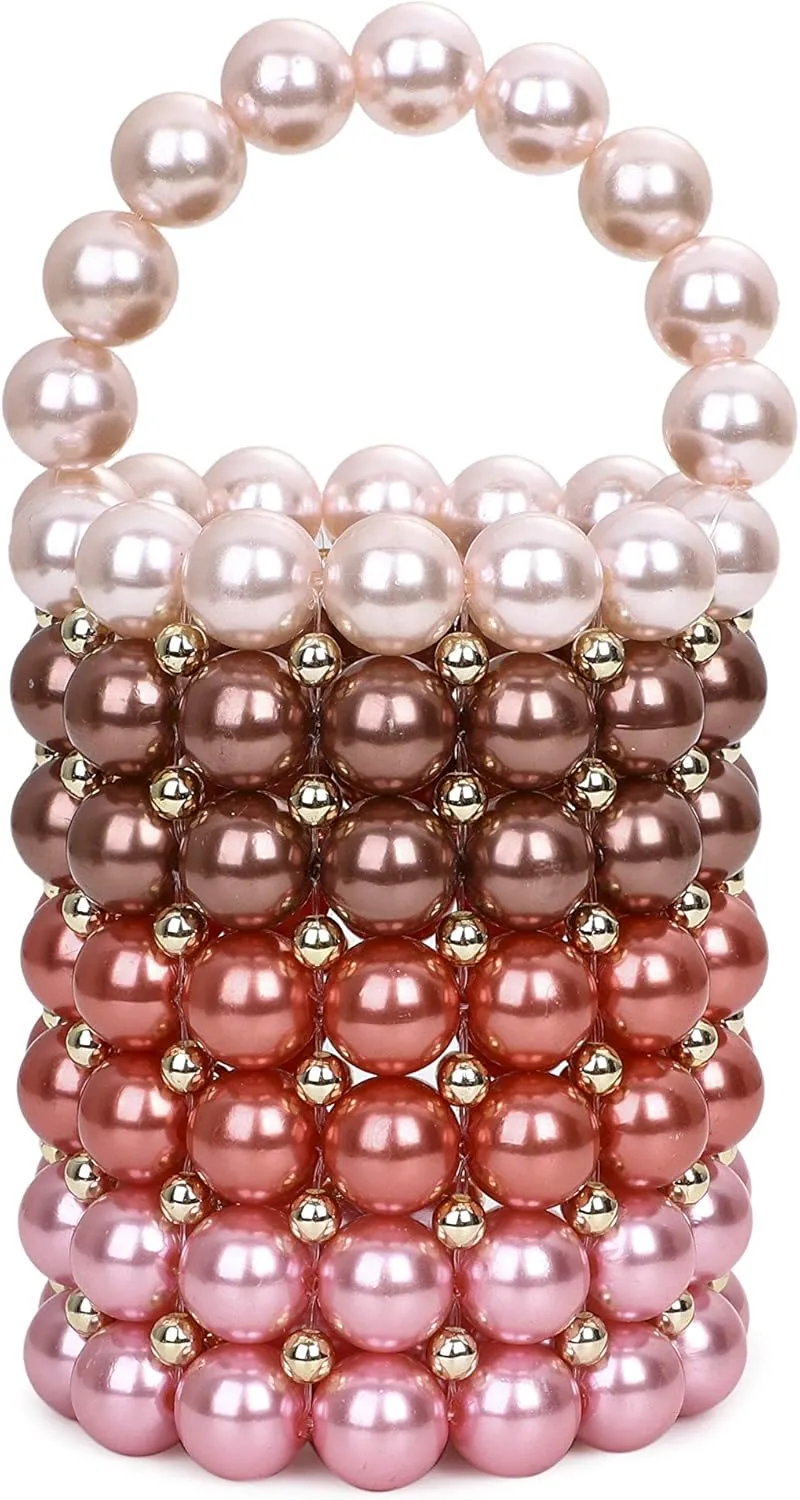 YUSHINY Women Beaded Pearl Evening Bucket Handmade Bags with DustBag for Wedding Party