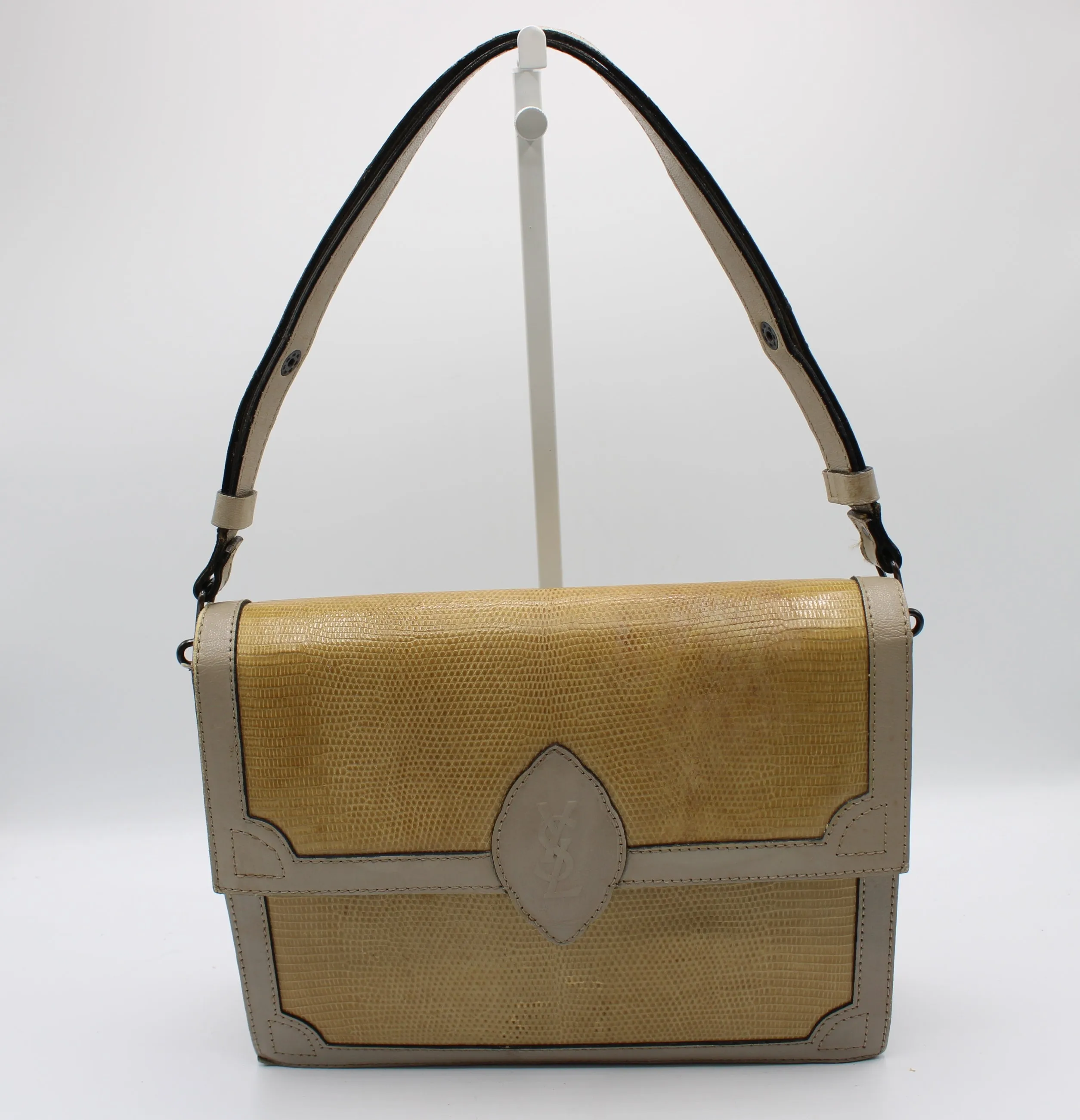 Yves Saint Laurent Beige Lizard Leather Shoulder Bag