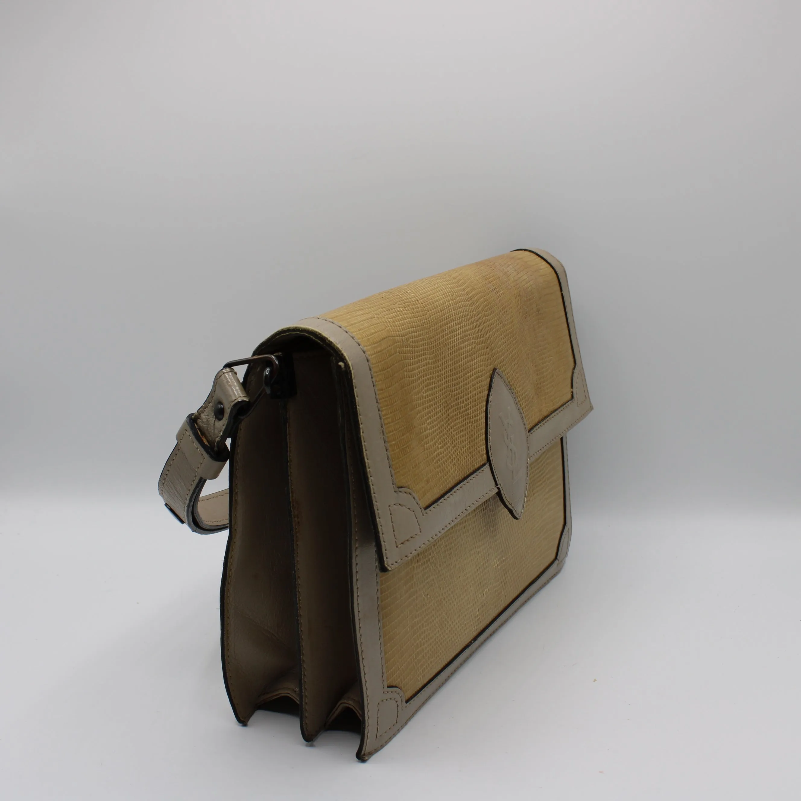 Yves Saint Laurent Beige Lizard Leather Shoulder Bag
