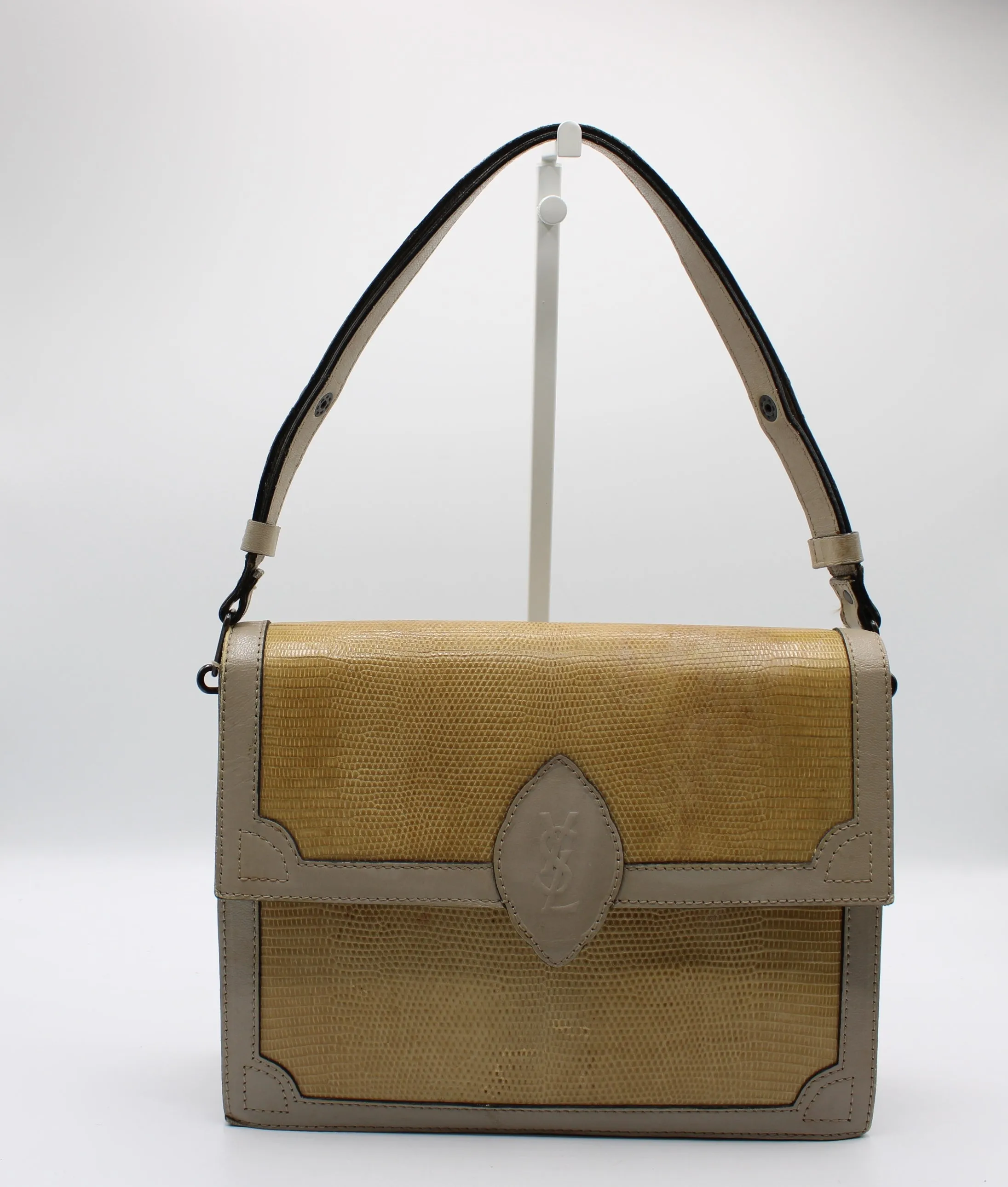 Yves Saint Laurent Beige Lizard Leather Shoulder Bag