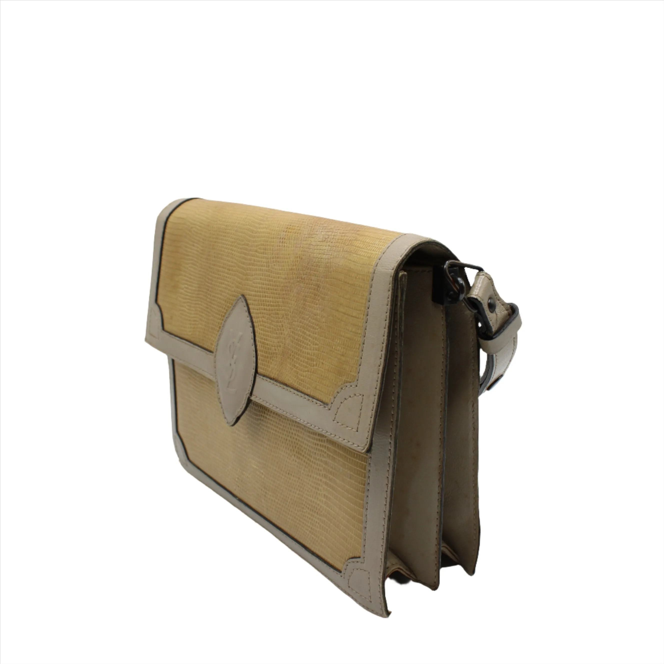 Yves Saint Laurent Beige Lizard Leather Shoulder Bag