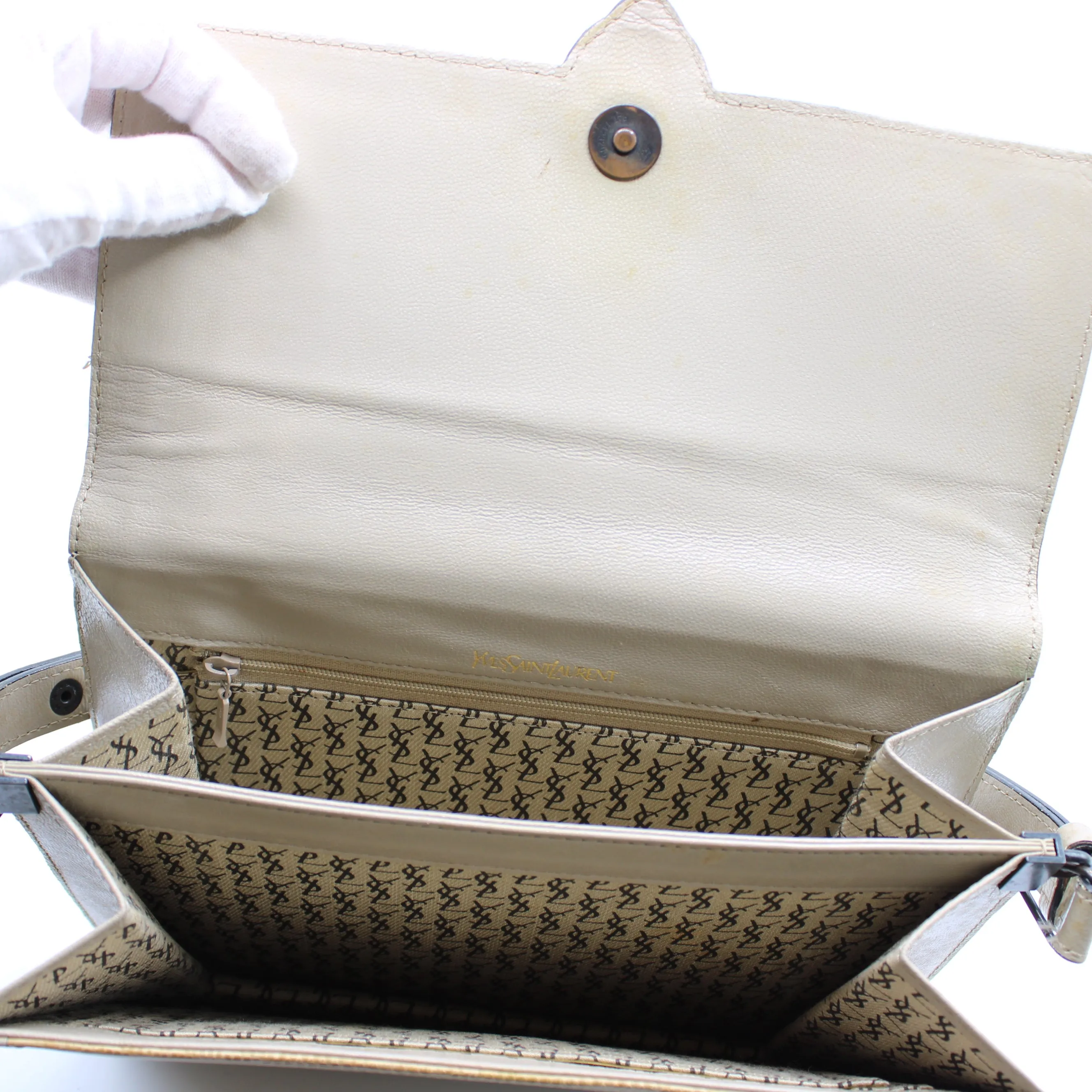Yves Saint Laurent Beige Lizard Leather Shoulder Bag