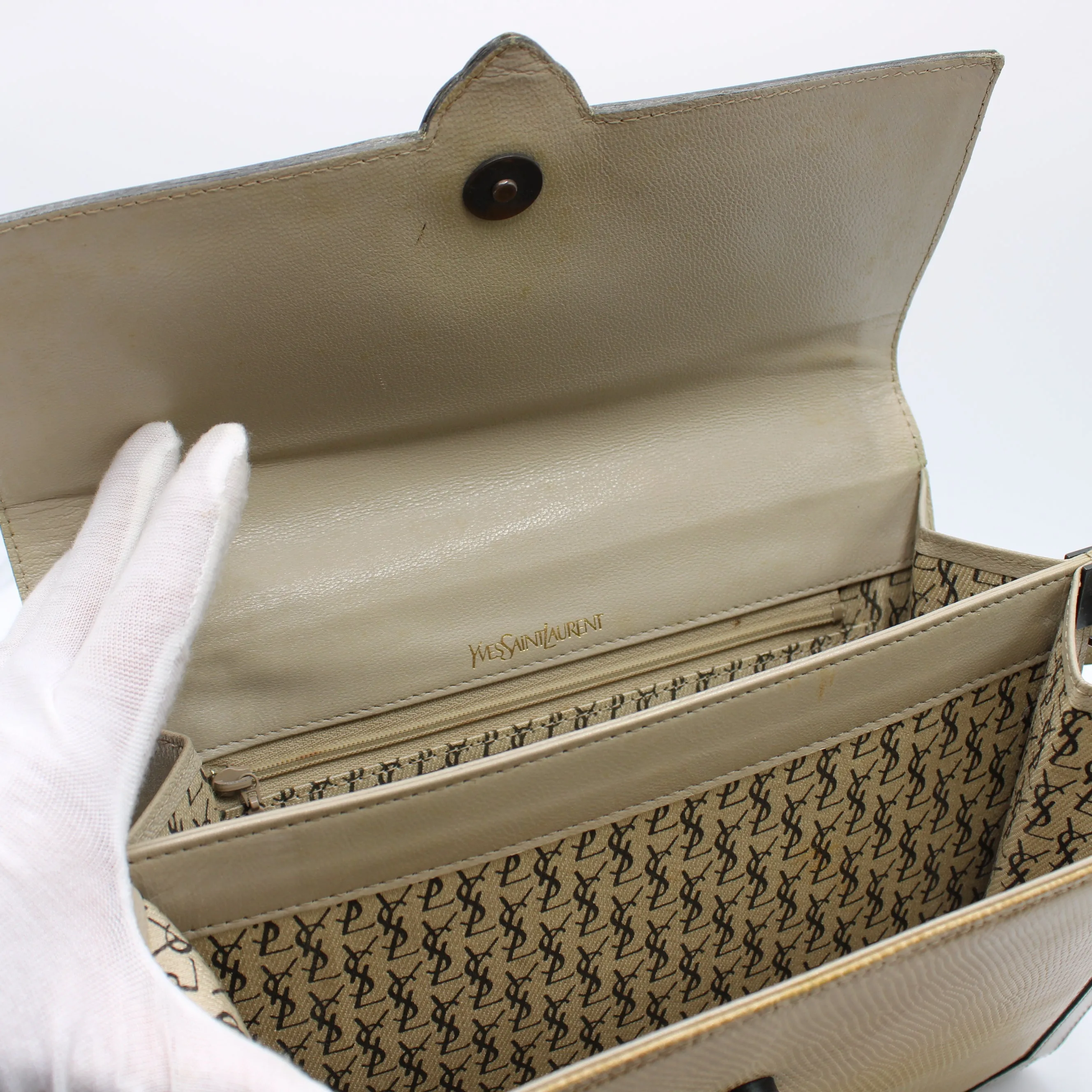 Yves Saint Laurent Beige Lizard Leather Shoulder Bag