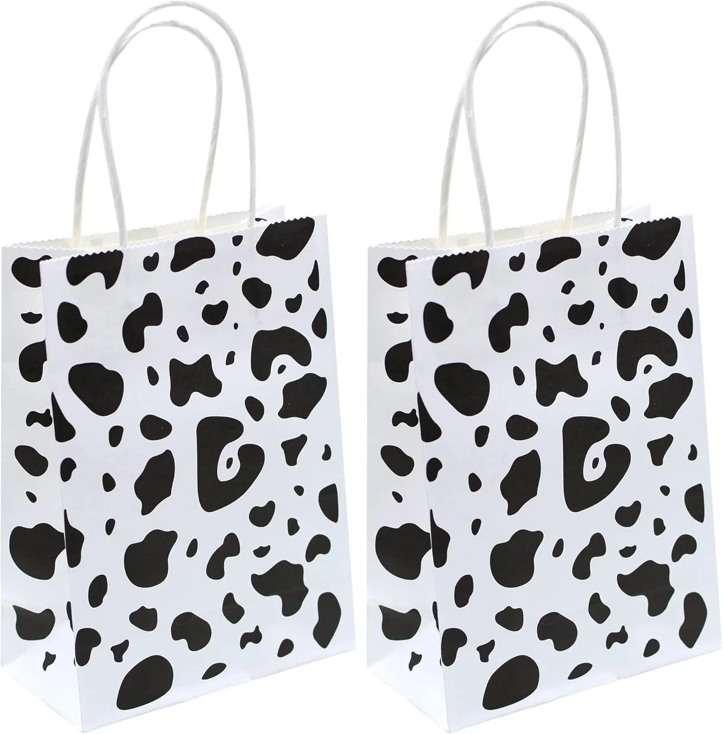 YYaaloa 30pcs Small Gift Bags with Handle Bulk 8.26 x 5.9 x 3.15 inch Cow Print White Party Favor Paper Shopping Bags for Kids Birthday Xmas Party Supplies (Small 30pcs)