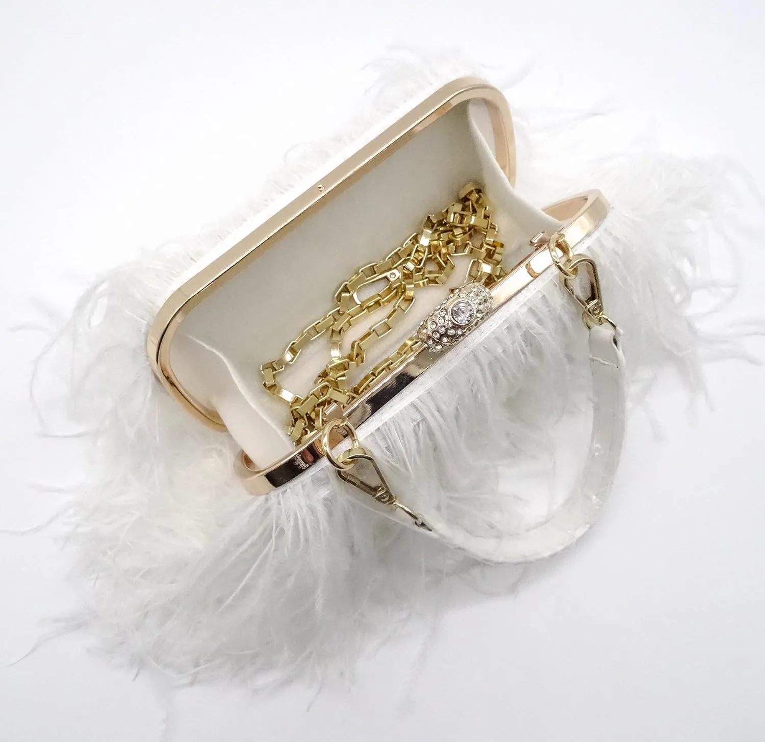 ZAKIA Women's Real Natural Ostrich Feather Tote Evening Dress Bag Shoulder Bag Party Money Bag Wallet Clutch