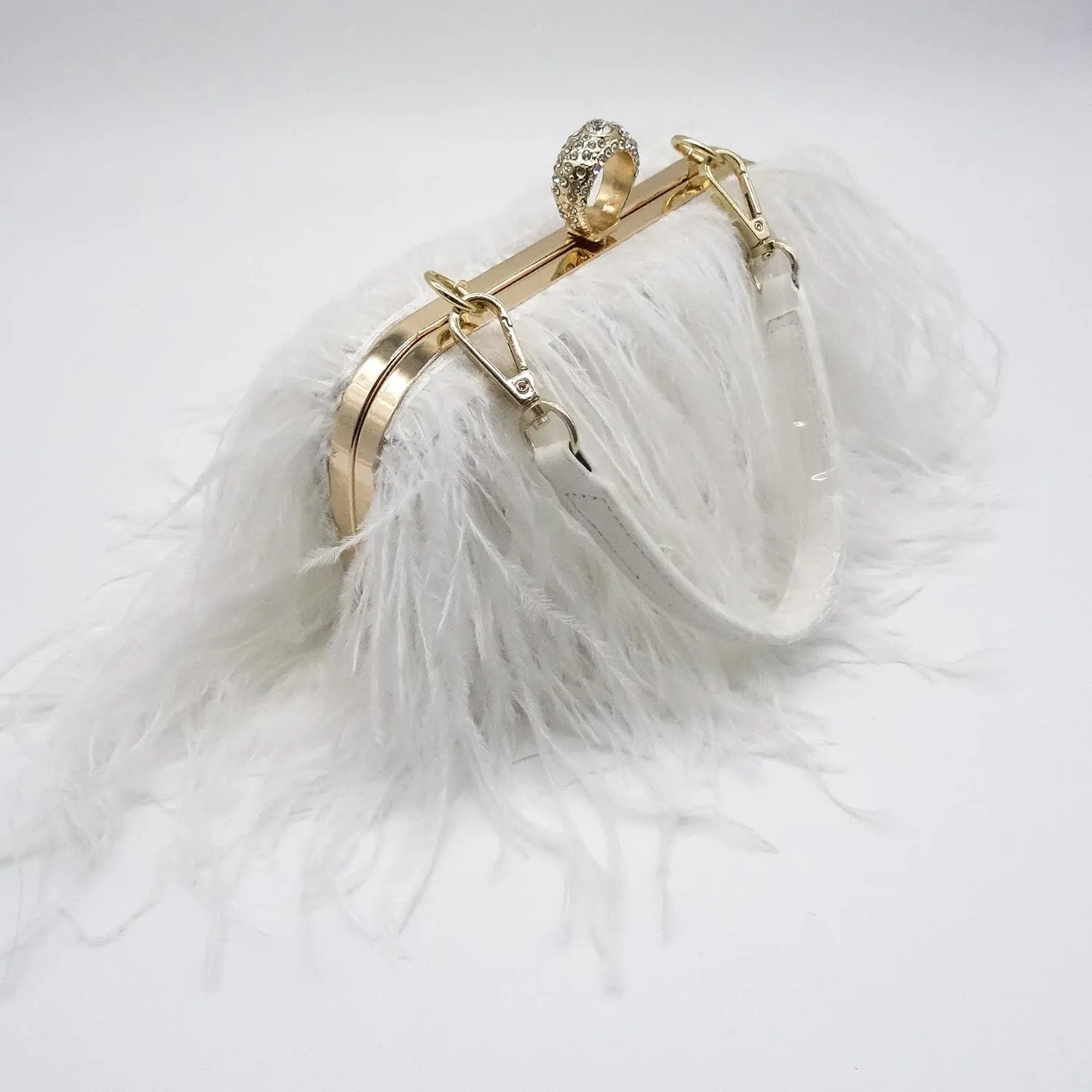 ZAKIA Women's Real Natural Ostrich Feather Tote Evening Dress Bag Shoulder Bag Party Money Bag Wallet Clutch