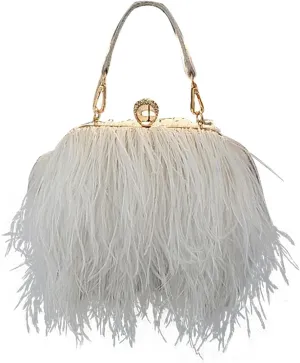 ZAKIA Women's Real Natural Ostrich Feather Tote Evening Dress Bag Shoulder Bag Party Money Bag Wallet Clutch