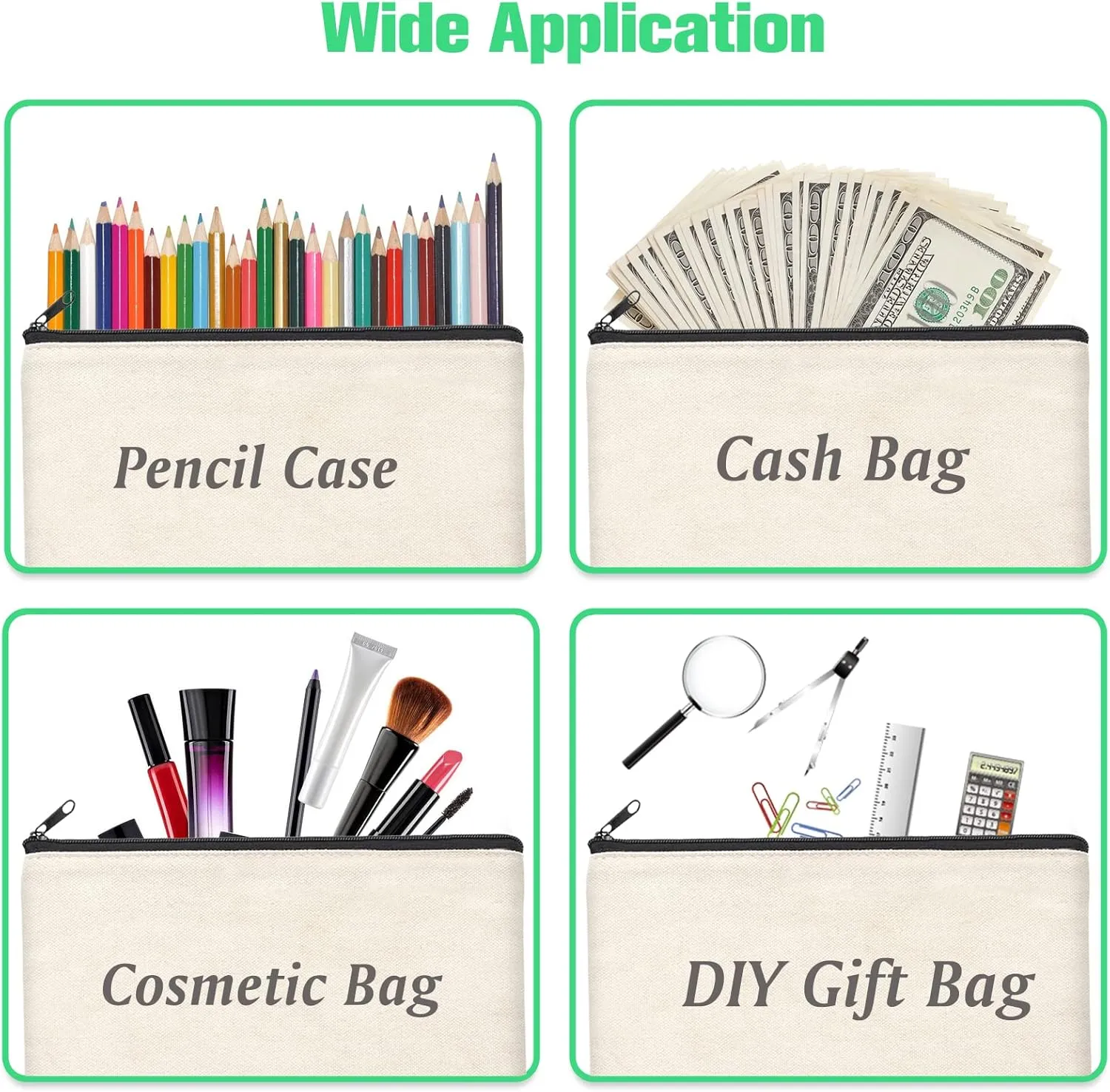 ZeeDix Canvas Pouch- Multi-purpose Cosmetic Bag with Zipper, DIY Craft Canvas Zipper Pouch Blank Makeup Bags Bulk Travel Toiletry Bag for Storage (8.3 x 5 inches)