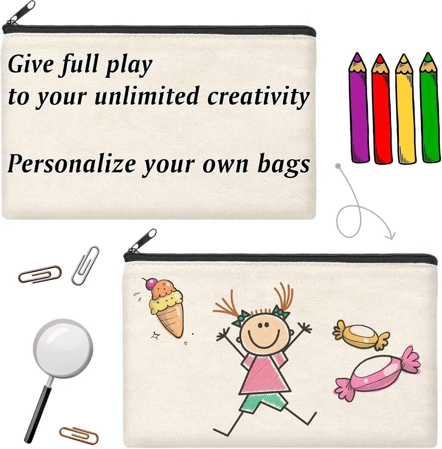 ZeeDix Canvas Pouch- Multi-purpose Cosmetic Bag with Zipper, DIY Craft Canvas Zipper Pouch Blank Makeup Bags Bulk Travel Toiletry Bag for Storage (8.3 x 5 inches)