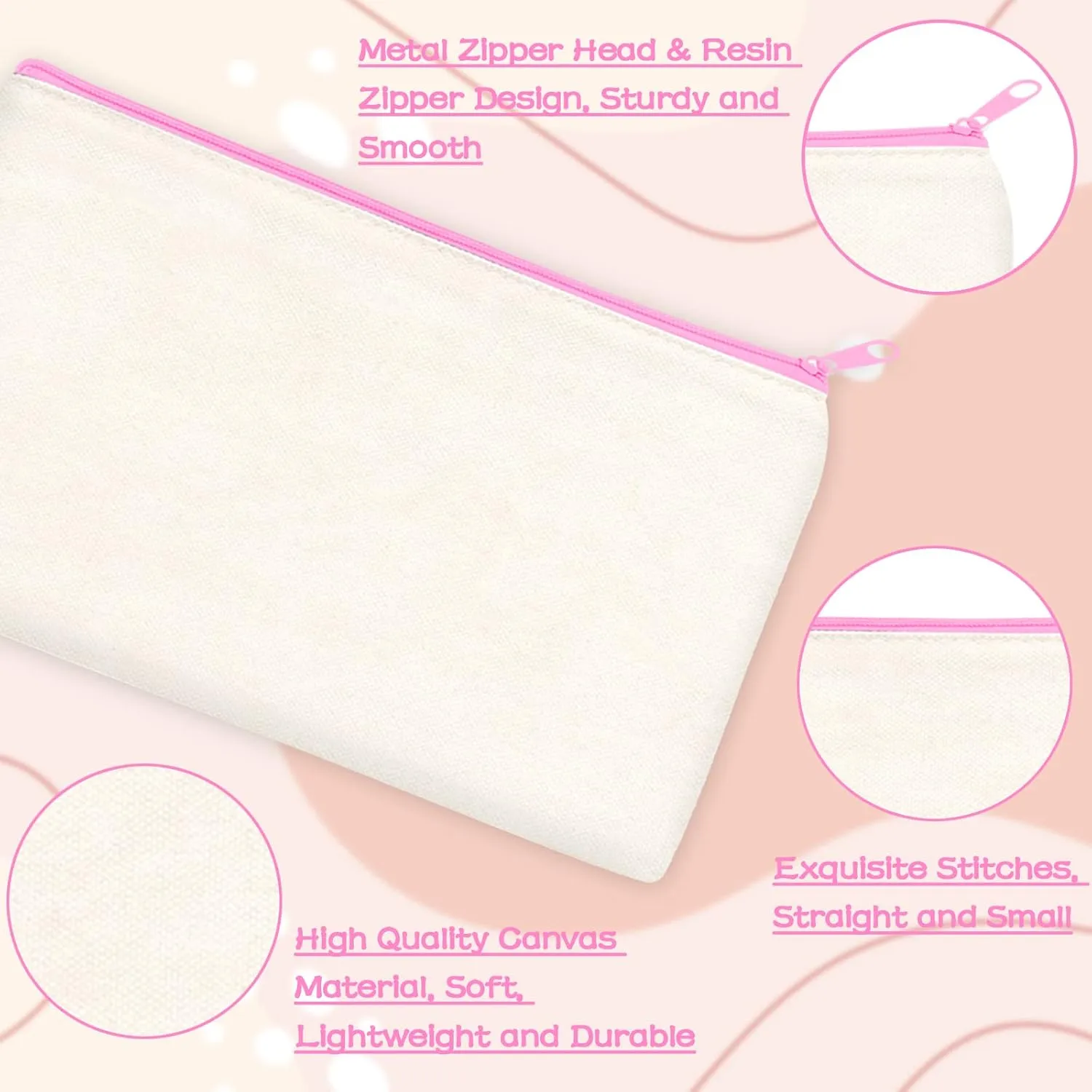 ZeeDix Canvas Pouch- Multi-purpose Cosmetic Bag with Zipper, DIY Craft Canvas Zipper Pouch Blank Makeup Bags Bulk Travel Toiletry Bag for Storage (8.3 x 5 inches)