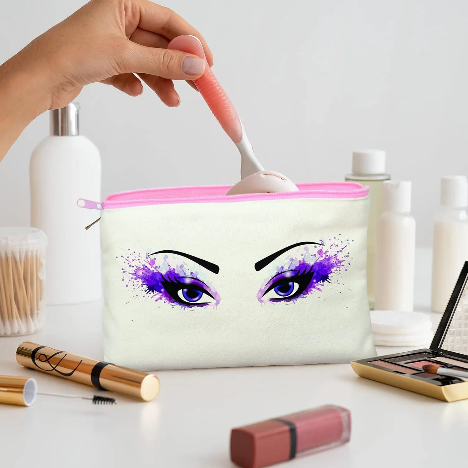 ZeeDix Canvas Pouch- Multi-purpose Cosmetic Bag with Zipper, DIY Craft Canvas Zipper Pouch Blank Makeup Bags Bulk Travel Toiletry Bag for Storage (8.3 x 5 inches)