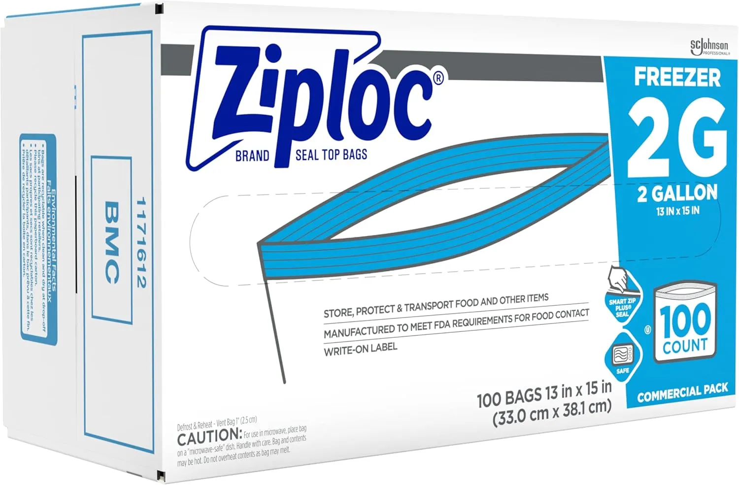 Ziploc Professional Freezer Bags, For Food Organization and Storage, Double Zipper, 2 Gallon, 100 Count