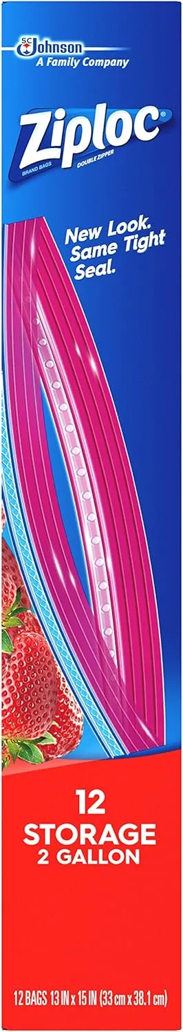 Ziploc Storage Bags, Jumbo 2 Gallon Size (12 Bags) (Pack of 2)