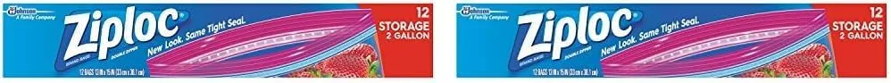 Ziploc Storage Bags, Jumbo 2 Gallon Size (12 Bags) (Pack of 2)