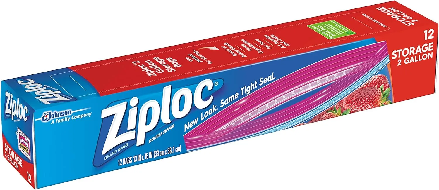 Ziploc Storage Bags, Jumbo 2 Gallon Size (12 Bags) (Pack of 2)